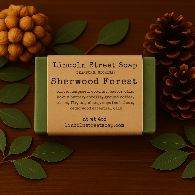 Sherwood Forest Bar Soap – Woodland Cedar, Fir & Birch | Detoxifying Chlorella + Exfoliating Coffee | Handmade Hempseed & Kokum Butter Soap
