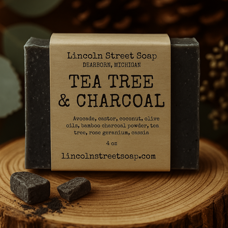Tea Tree & Charcoal Soap Bar – Detoxifying Bamboo Charcoal & Tea Tree Cleanser
