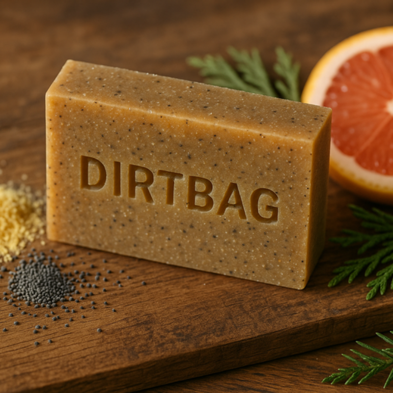 Dirtbag Exfoliating Hand Soap for Gardeners & Mechanics – Cornmeal & Poppy Seed Scrub with Cedarwood, Grapefruit & Fir