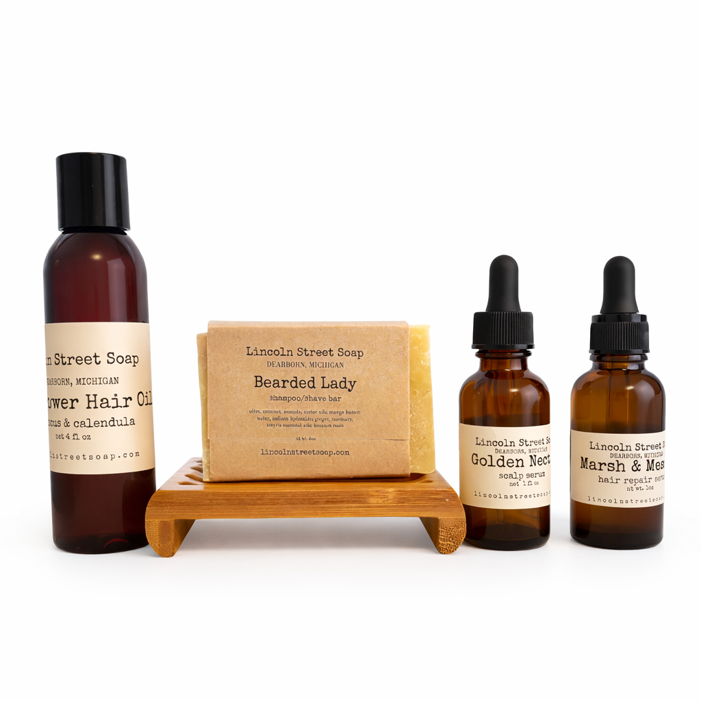 The Hair Ritual | Botanical Hair Care Set – Shampoo Bar, Hair Oil, Scalp Serum & Hair Serum