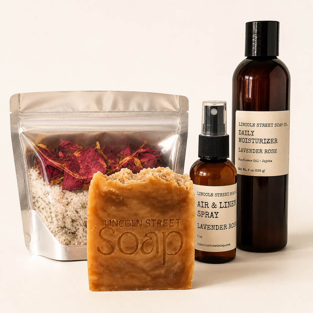 Deluxe Self-Care Gift Set | Handmade Soap, Daily Moisturizer, Mineral Soak & Air Spray Gift Box