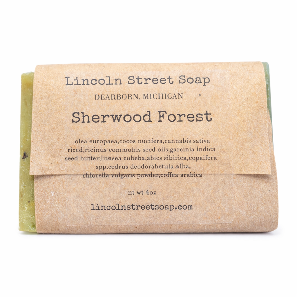 Sherwood Forest Bar Soap – Woodland Cedar, Fir & Birch | Detoxifying Chlorella + Exfoliating Coffee | Handmade Hempseed & Kokum Butter Soap