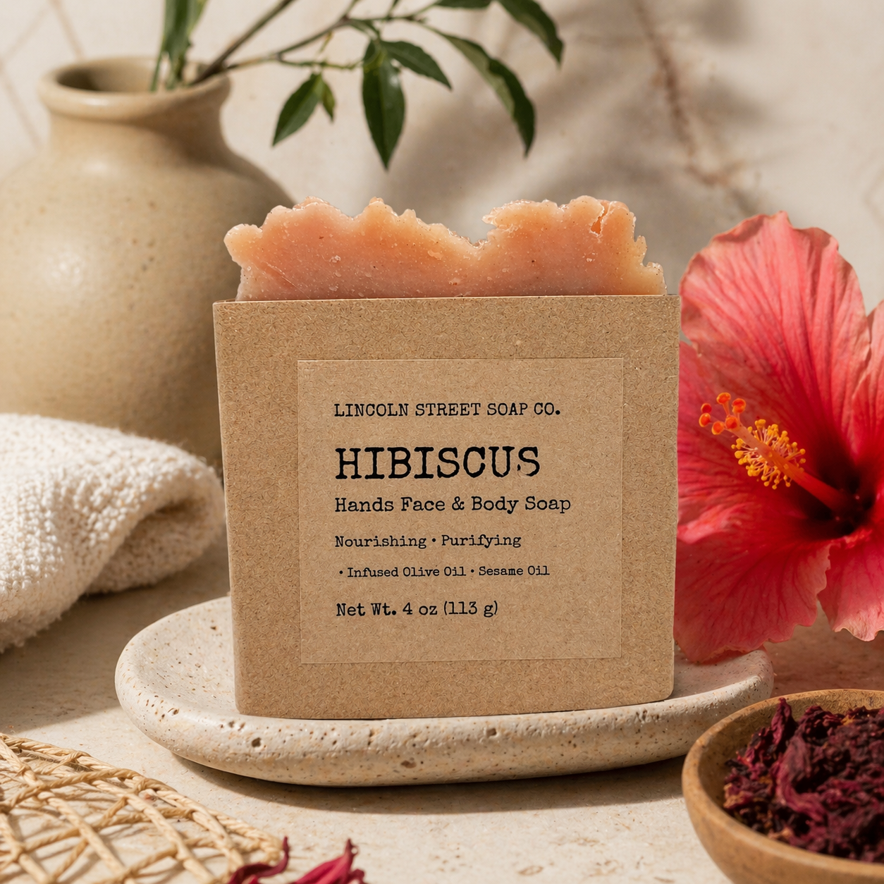 Hibiscus Bar Soap – Floral Glow Face & Body Soap with Hibiscus Extract | Handmade Botanical Soap | 4oz