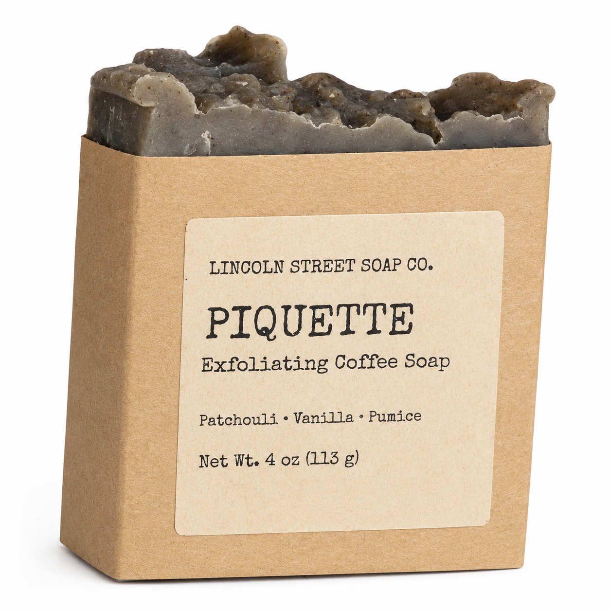 Piquette | Pumice & Patchouli Soap | Exfoliating Handmade Coffee Scrub Bar with Olive, Babassu & Macadamia Oils | 4 oz